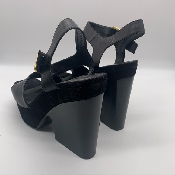 Celine Paris Chunky black suede & Leather Platform Heeled Sandals - Picture 11 of 14